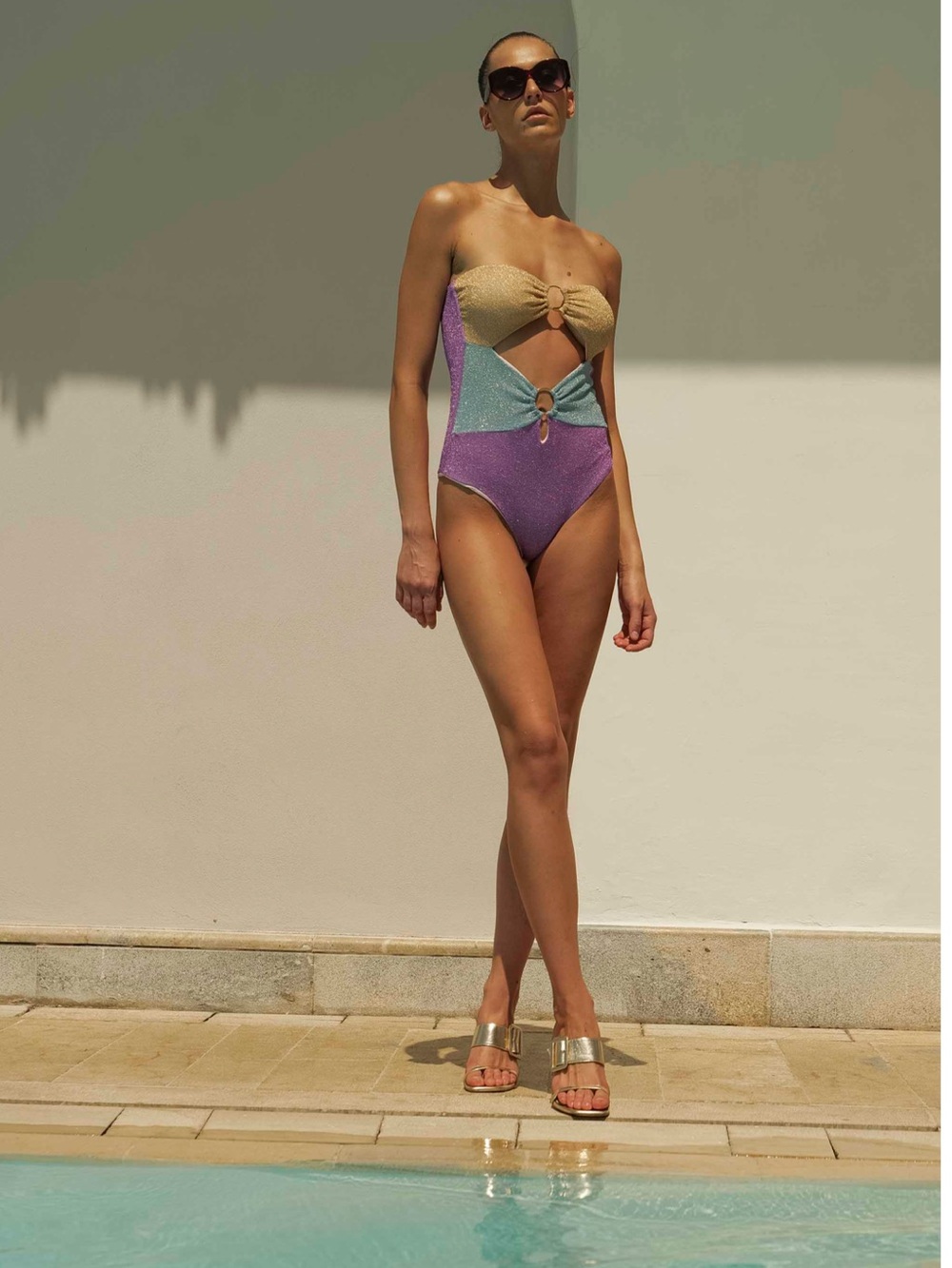 Women's CHIO Colorblock One Piece Swimsuit M Pink Purple - Picture 4 of 4